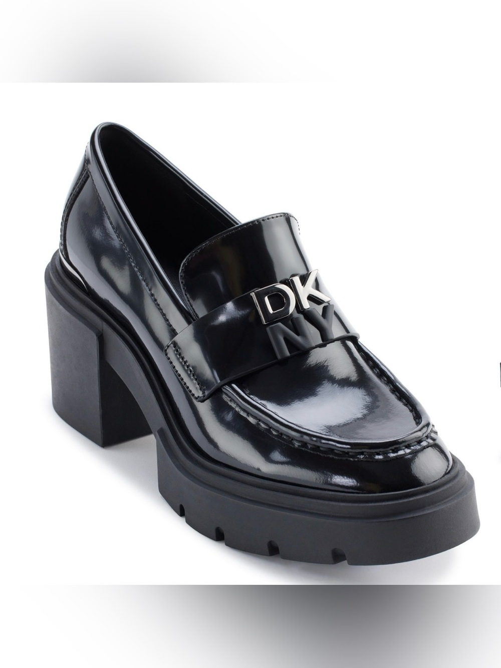 DKNY Texas Heeled Platform Loafers Black Patent Size 9.5